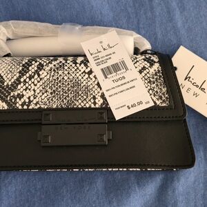 Nicole Miller Black and White Snakeskin Wristlet